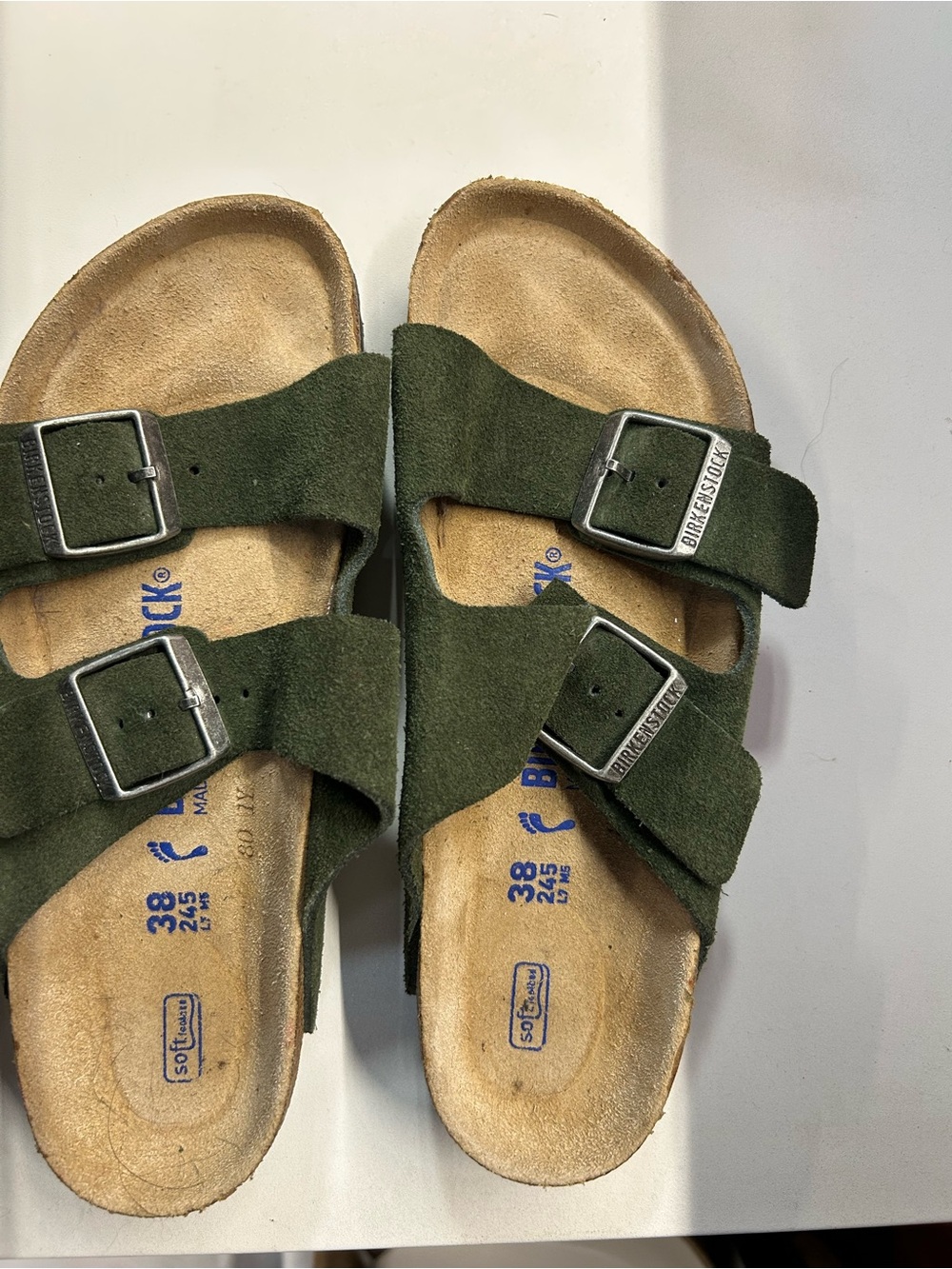 Birkenstock Arizona Suede Sandals in Olive Green